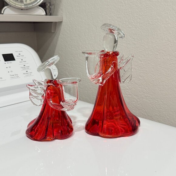 Mid Century Modern Thick Glass Angel Candle stick holders - Picture 9 of 14